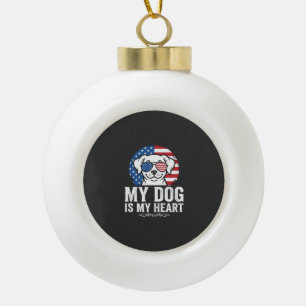 Dog Lover My Dog Is My Heart Ceramic Ball Christmas Ornament