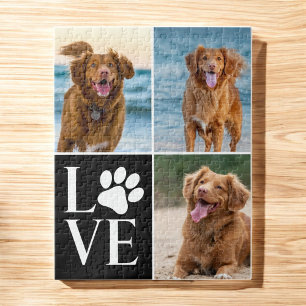 Dog Lover Name Photo Collage Custom Love Pet Jigsaw Puzzle