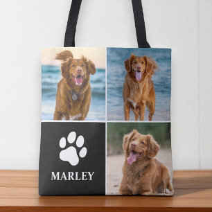 Dog Lover Paw Custom Name Photo Collage Pet Tote Bag