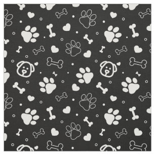 Dog lover paw love heart puppy black and white fabric