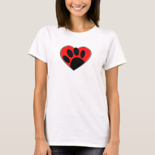 Dog Lover Paw Print And Red Heart T-Shirt