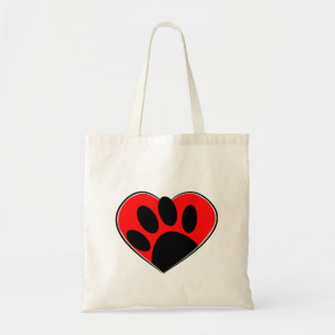 Dog Lover Paw Print And Red Heart Tote Bag