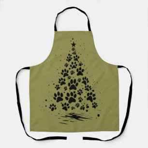 Dog Lover Paw Print Christmas Tree 3 Apron