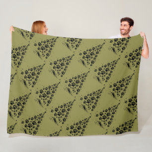 Dog Lover Paw Print Christmas Tree 3 Fleece Blanket