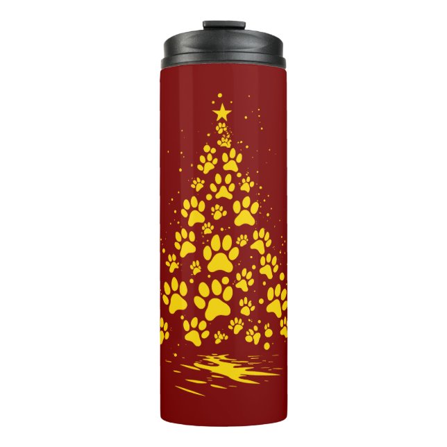 Dog Lover Paw Print Christmas Tree 4 Thermal Tumbler (Front)