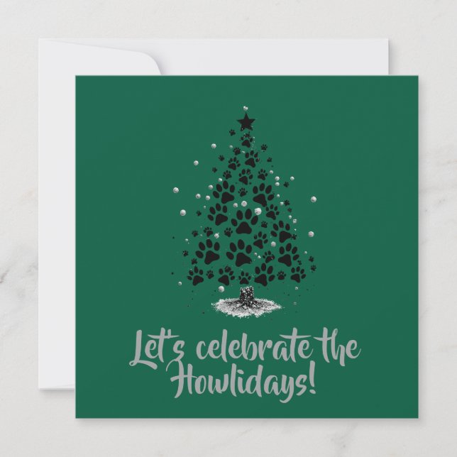Dog Lover Paw Print Christmas Tree Invitation (Front)