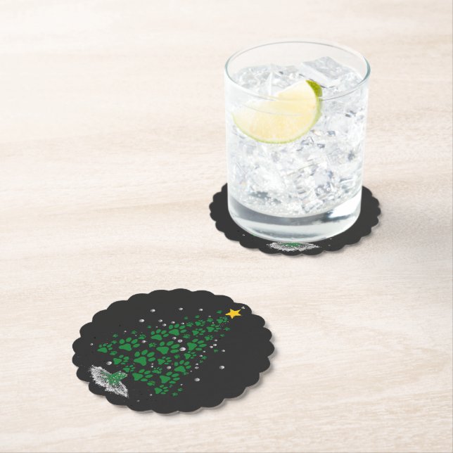 Dog Lover Paw Print Christmas Tree Paper Coaster (Insitu)