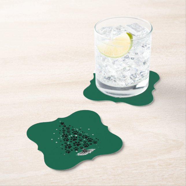 Dog Lover Paw Print Christmas Tree Paper Coaster (Insitu)