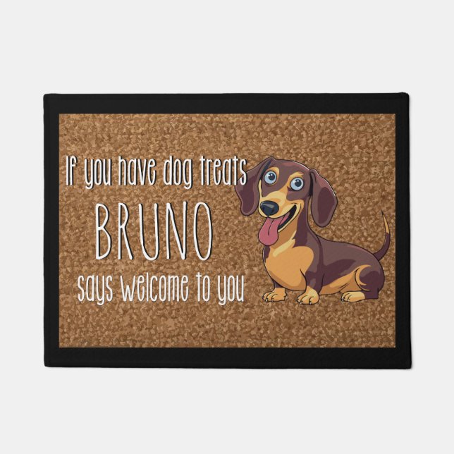 Dog Lover Personalised Long Haired Dachshund Name  Doormat (Front)