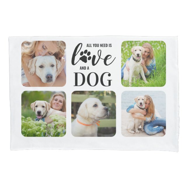 Dog Lover Personalised Modern Pet 5 Photo Collage Pillowcase (Front)