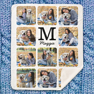 Dog Lover Personalised Modern Pet Photo Collage Fl Sherpa Blanket
