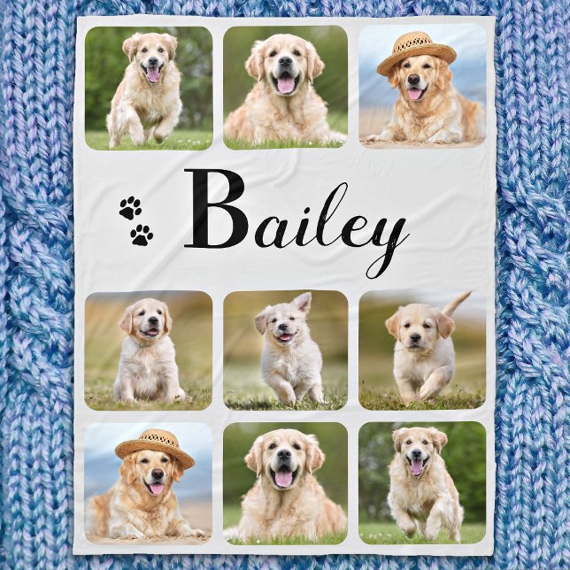 Dog Lover Personalised Monogram Pet Photo Collage Fleece Blanket (Creator Uploaded)