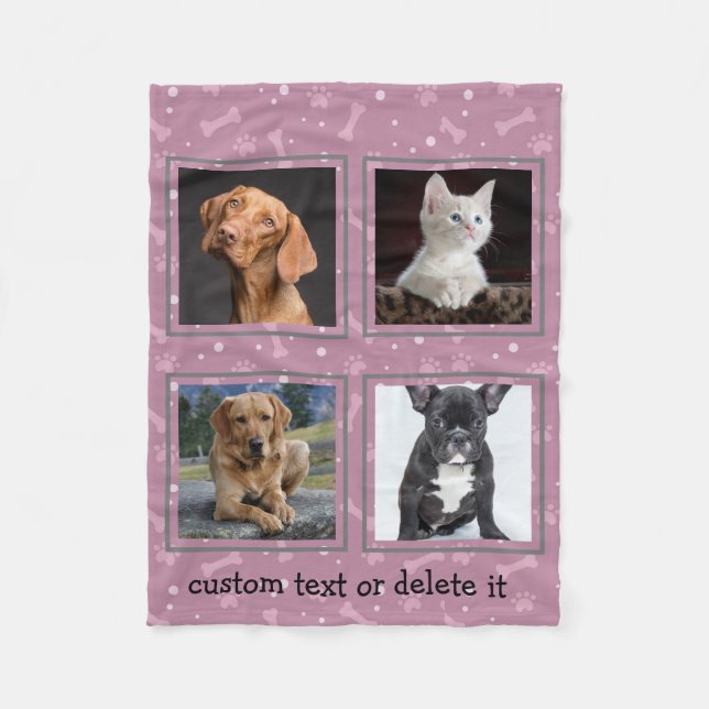 Dog Lover Pet Personalised Custom 4 Photo Collage Fleece Blanket (Front)
