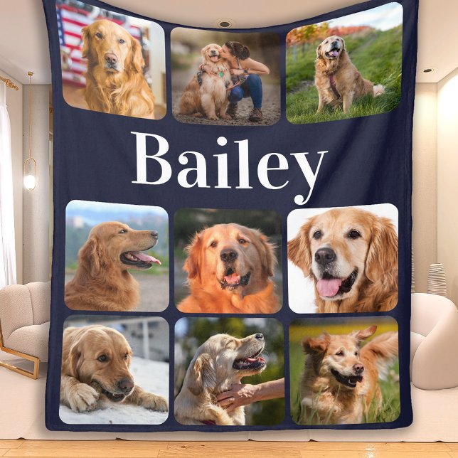 Dog Lover Pet Photo Collage Personalised Monogram Fleece Blanket (Creator Uploaded)