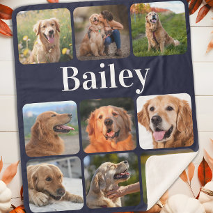 Dog Lover Pet Photo Collage Personalised Monogram Sherpa Blanket
