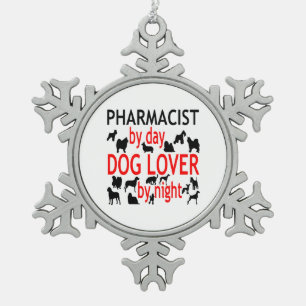 Dog Lover Pharmacist in Red Snowflake Pewter Christmas Ornament