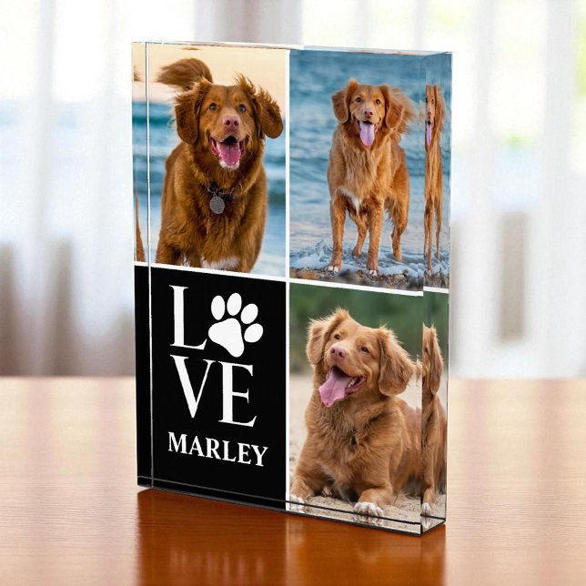 Dog Lover Photo 3 Collage Pet Name Photo Block (Creator Uploaded)