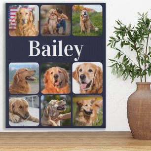 Dog Lover Photo Collage Personalised Navy Blue Faux Canvas Print
