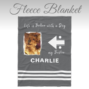 Dog lover photo name grey fleece blanket