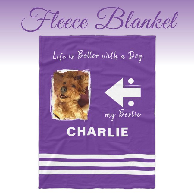 Dog lover photo name purple fleece blanket (Creator Uploaded)