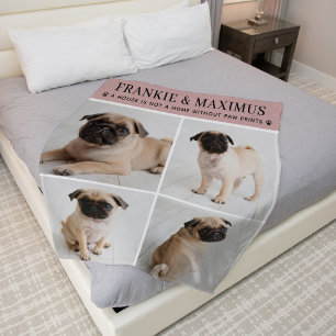 Dog Lover Pink Personalised Dog Name Photo Collage Fleece Blanket