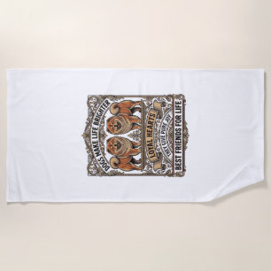 Dog Lover Quote Vintage Engraving Fluffy Dog Art_1 Beach Towel