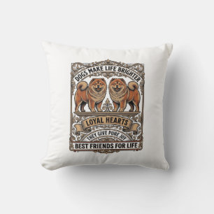 Dog Lover Quote Vintage Engraving Fluffy Dog Art_1 Cushion