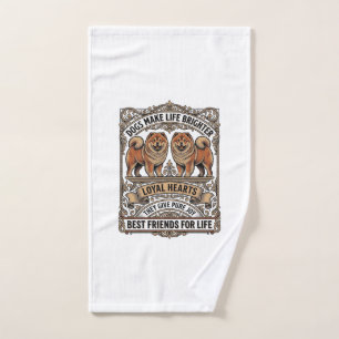 Dog Lover Quote Vintage Engraving Fluffy Dog Art_1 Hand Towel