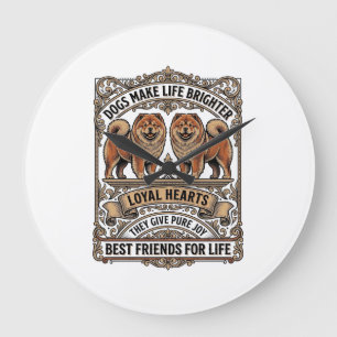 Dog Lover Quote Vintage Engraving Fluffy Dog Art_1 Large Clock