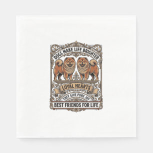Dog Lover Quote Vintage Engraving Fluffy Dog Art_1 Napkin