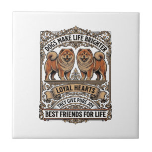 Dog Lover Quote Vintage Engraving Fluffy Dog Art_1 Tile