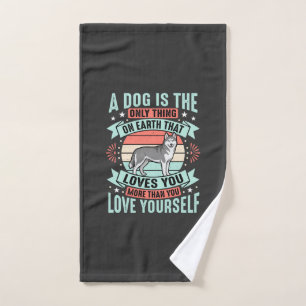 Dog Lover Quote Vintage Husky Graphic Hand Towel