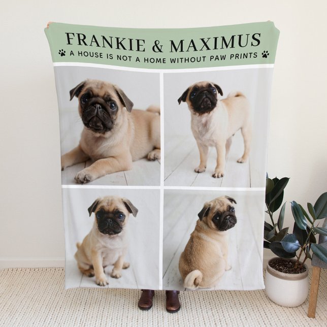 Dog Lover Sage Personalised Dog Name Photo Collage Fleece Blanket (Creator Uploaded)