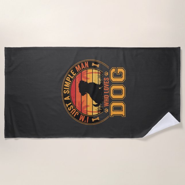 Dog Lover Simple Man Retro Sunset Beach Towel (Front)