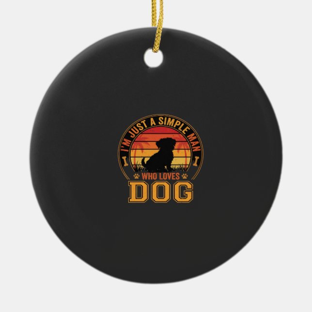 Dog Lover Simple Man Retro Sunset Ceramic Tree Decoration (Front)