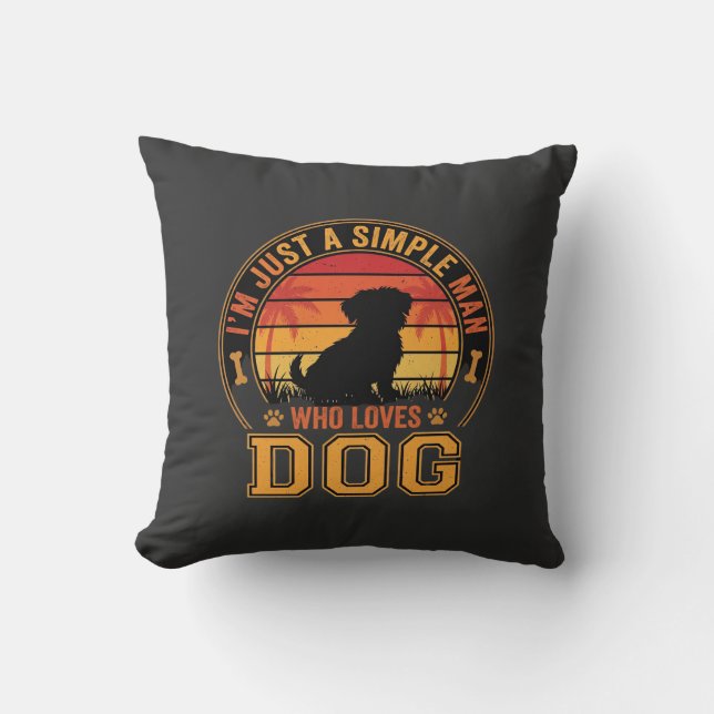 Dog Lover Simple Man Retro Sunset Cushion (Front)