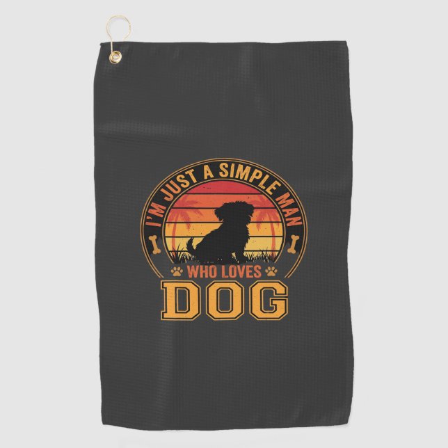 Dog Lover Simple Man Retro Sunset Golf Towel (Front)