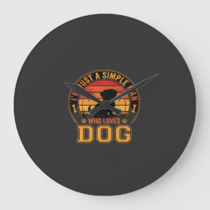 Dog Lover Simple Man Retro Sunset Large Clock