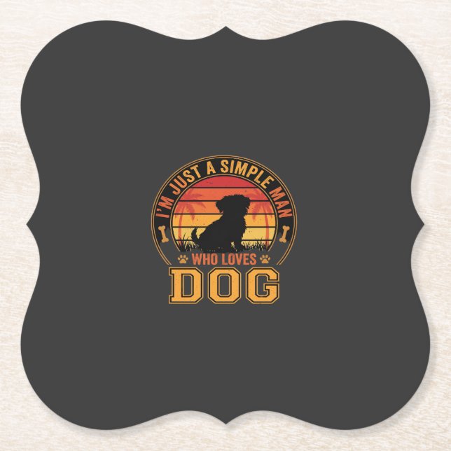 Dog Lover Simple Man Retro Sunset Paper Coaster (Front)