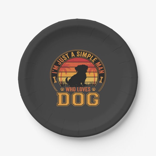 Dog Lover Simple Man Retro Sunset Paper Plate (Front)