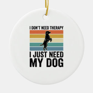 Dog Lover Therapy Quote Vintage Engraving Design_1 Ceramic Tree Decoration