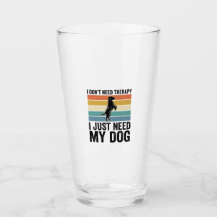 Dog Lover Therapy Quote Vintage Engraving Design_1 Glass
