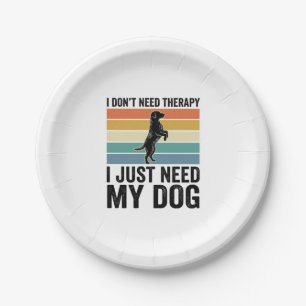 Dog Lover Therapy Quote Vintage Engraving Design_1 Paper Plate