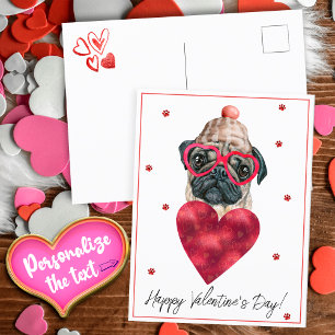 Dog Lover Valentine Gift Pug Holiday Postcard