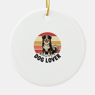 Dog Lover Vintage Engraving Cute Dog Sunset Design Ceramic Tree Decoration
