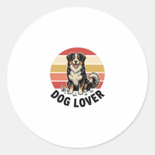 Dog Lover Vintage Engraving Cute Dog Sunset Design Classic Round Sticker
