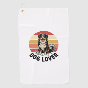 Dog Lover Vintage Engraving Cute Dog Sunset Design Golf Towel
