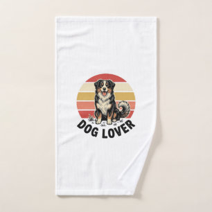 Dog Lover Vintage Engraving Cute Dog Sunset Design Hand Towel