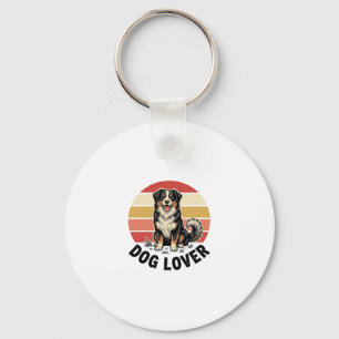Dog Lover Vintage Engraving Cute Dog Sunset Design Key Ring