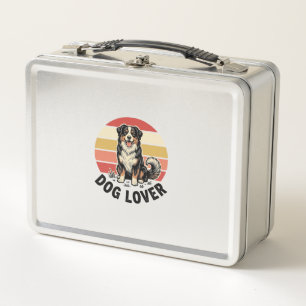 Dog Lover Vintage Engraving Cute Dog Sunset Design Metal Lunch Box